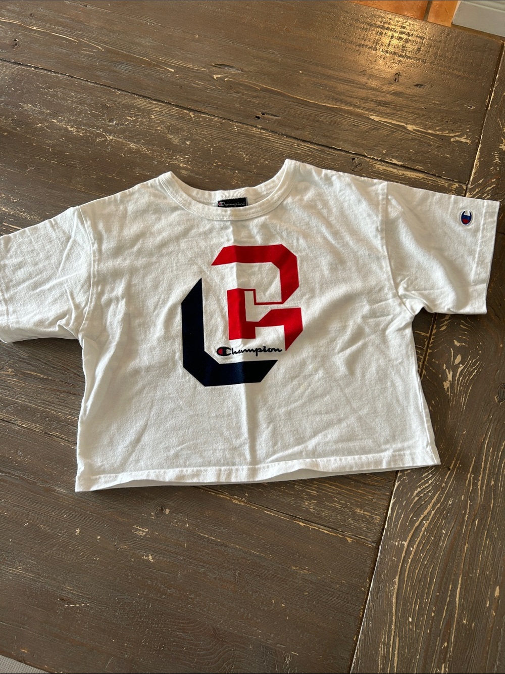 Champion White Short Sleeve Cropped Tee